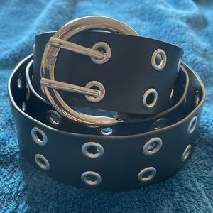 Grommet Leather Belt (Fits all) Black and Silver